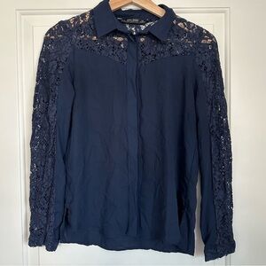Long Sleeve Zara Basic Button down and Lace Blouse